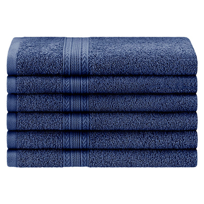 Superior Eco-Friendly Ring Spun Cotton 6-Piece Hand Towel Set - Navy Blue