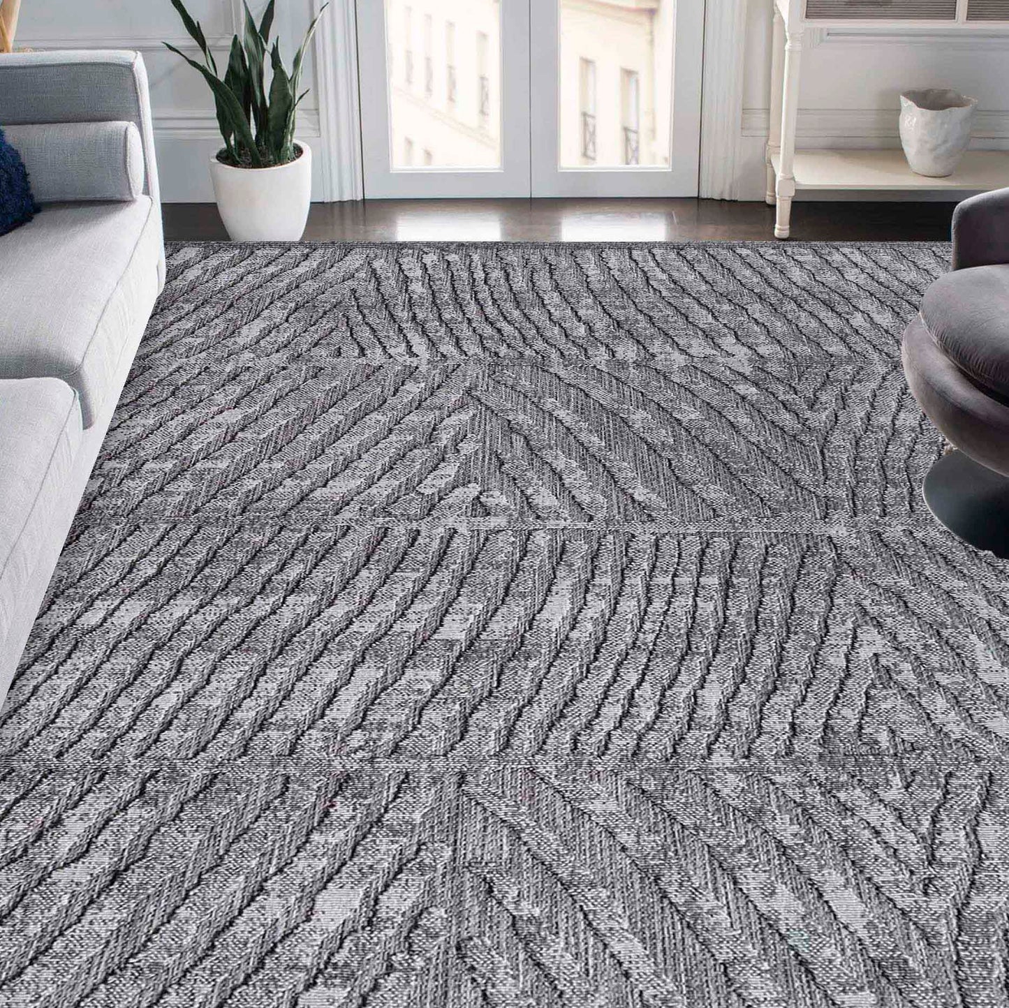 Ellery Abstract Geometric Modern Indoor/Outdoor Area Rug - Grey