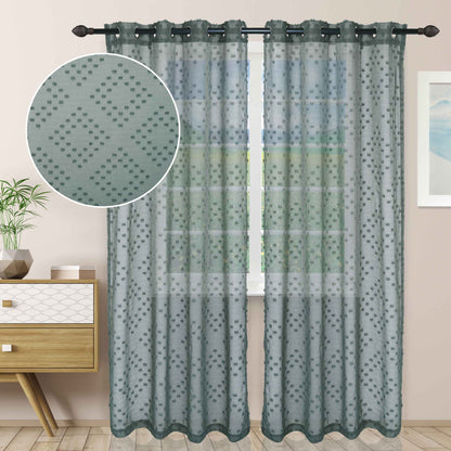 Sheer Poppy Floral Modern Textured Grommet Curtain Panels Set of 2 - Elmgreen