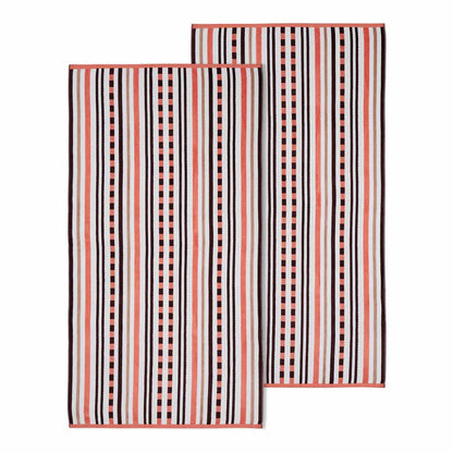 Stripe Cotton Oversized Medium Weight 2 Piece Beach Towel Set - Emberglow