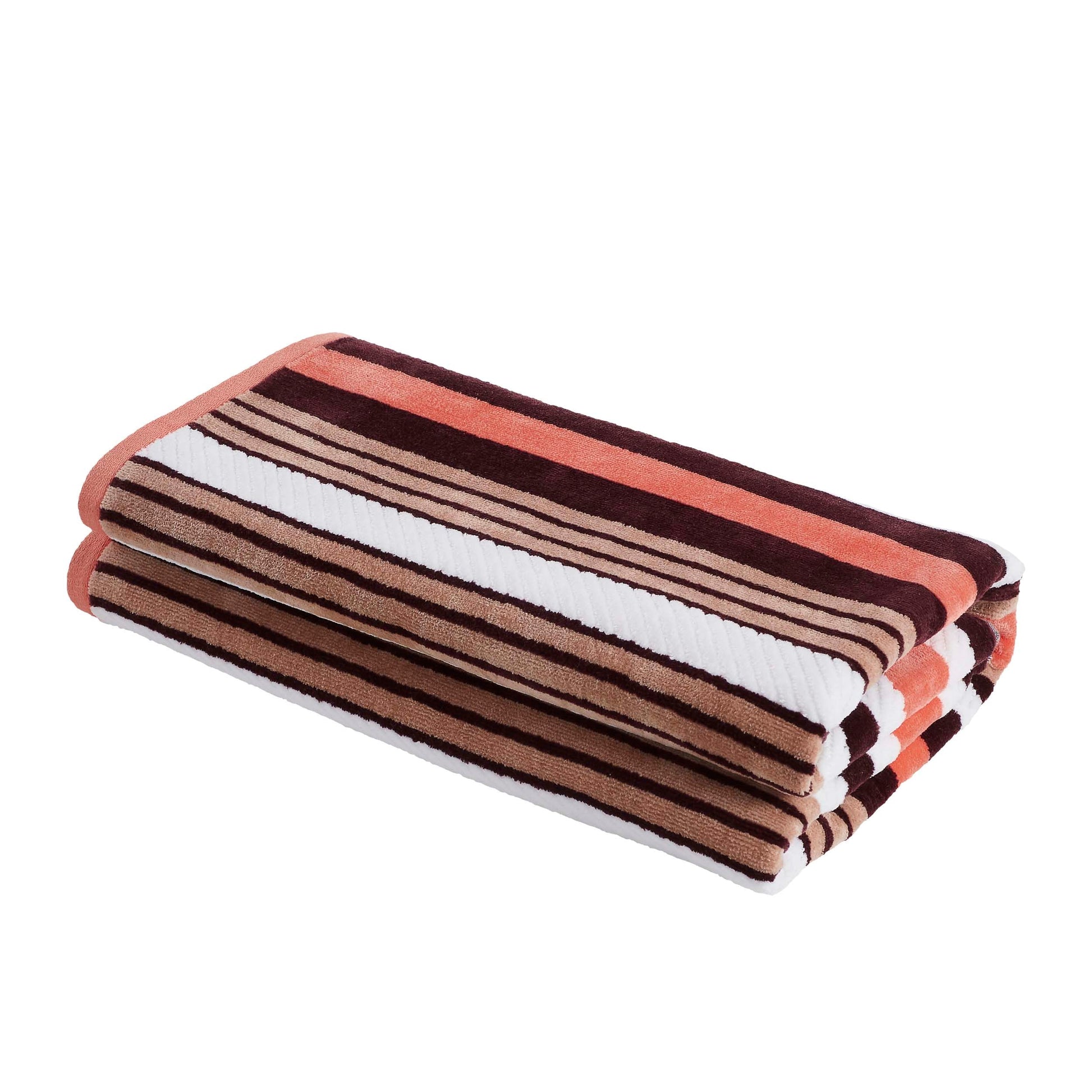 2 Piece Rope Textured Striped Oversized Cotton Beach Towel Set - Emberglow