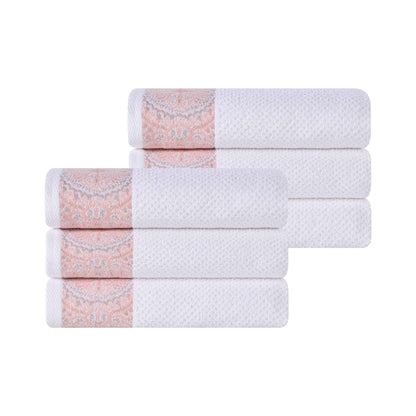 Medallion Cotton Jacquard Textured Soft Absorbent Hand Towel Set of 6 - Emberglow