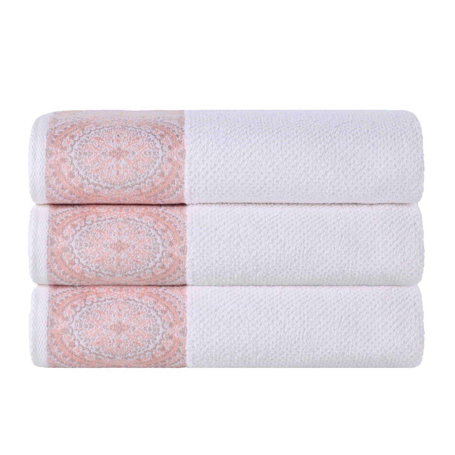 Medallion Cotton Jacquard Textured Soft Absorbent Bath Towel Set of 3 - Emberglow