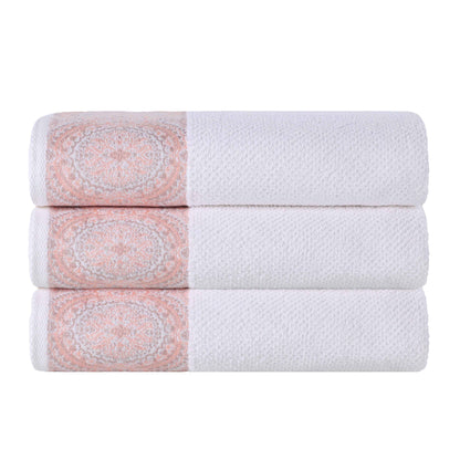 Medallion Cotton Jacquard Textured Soft Absorbent Bath Towel Set of 3 - Emberglow