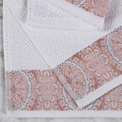 Medallion Cotton Jacquard Textured Soft Absorbent Hand Towel Set of 6 - Emberglow