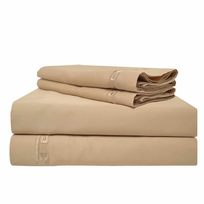  Superior Embroidered 600-Thread Count Deep Pocket Cotton Greek Key Sheet Set - Beige