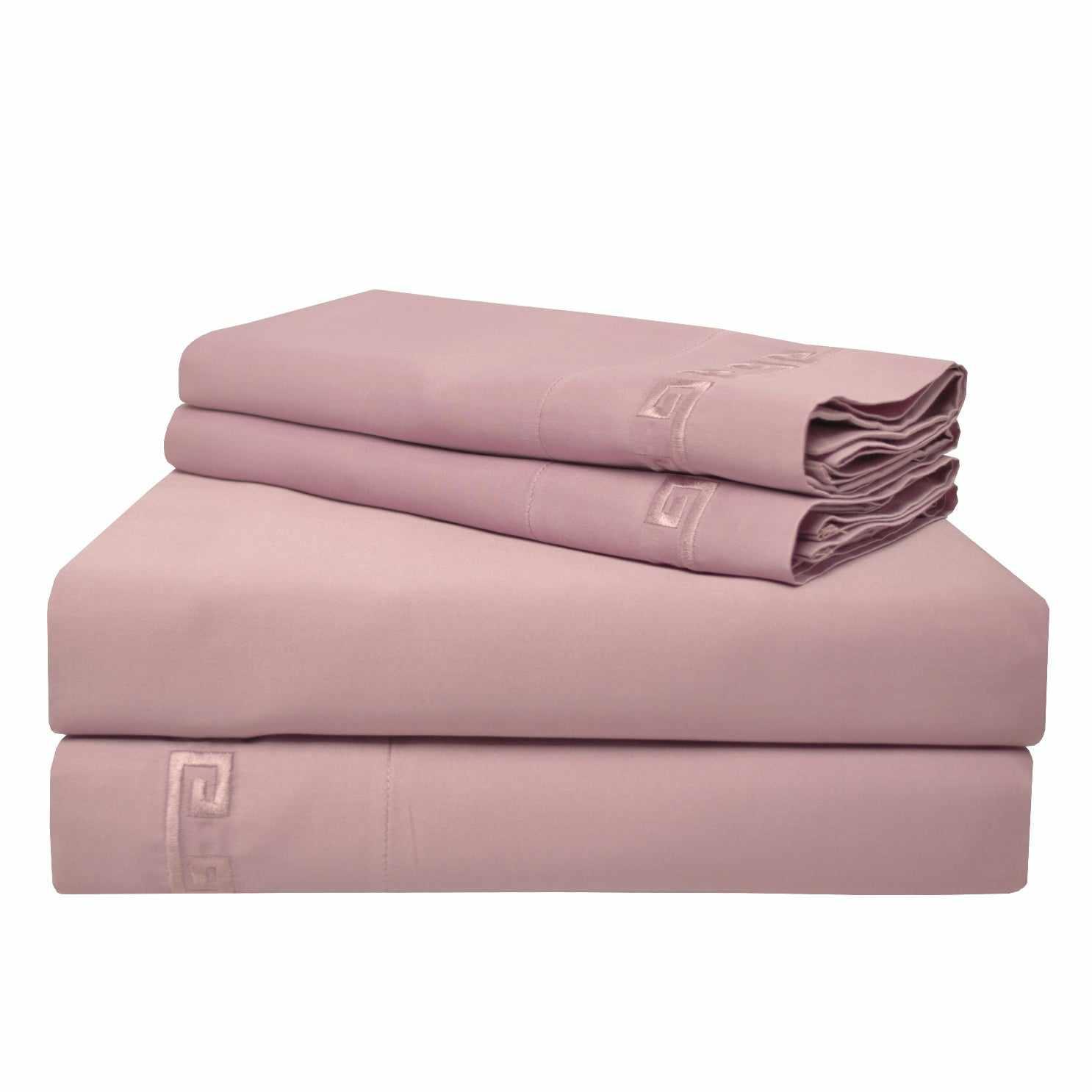  Superior Embroidered 600-Thread Count Deep Pocket Cotton Greek Key Sheet Set - Lavender