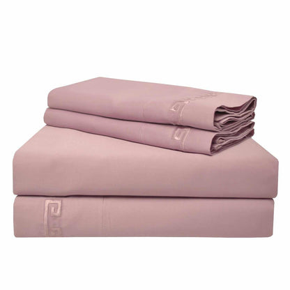  Superior Embroidered 600-Thread Count Deep Pocket Cotton Greek Key Sheet Set - Lavender