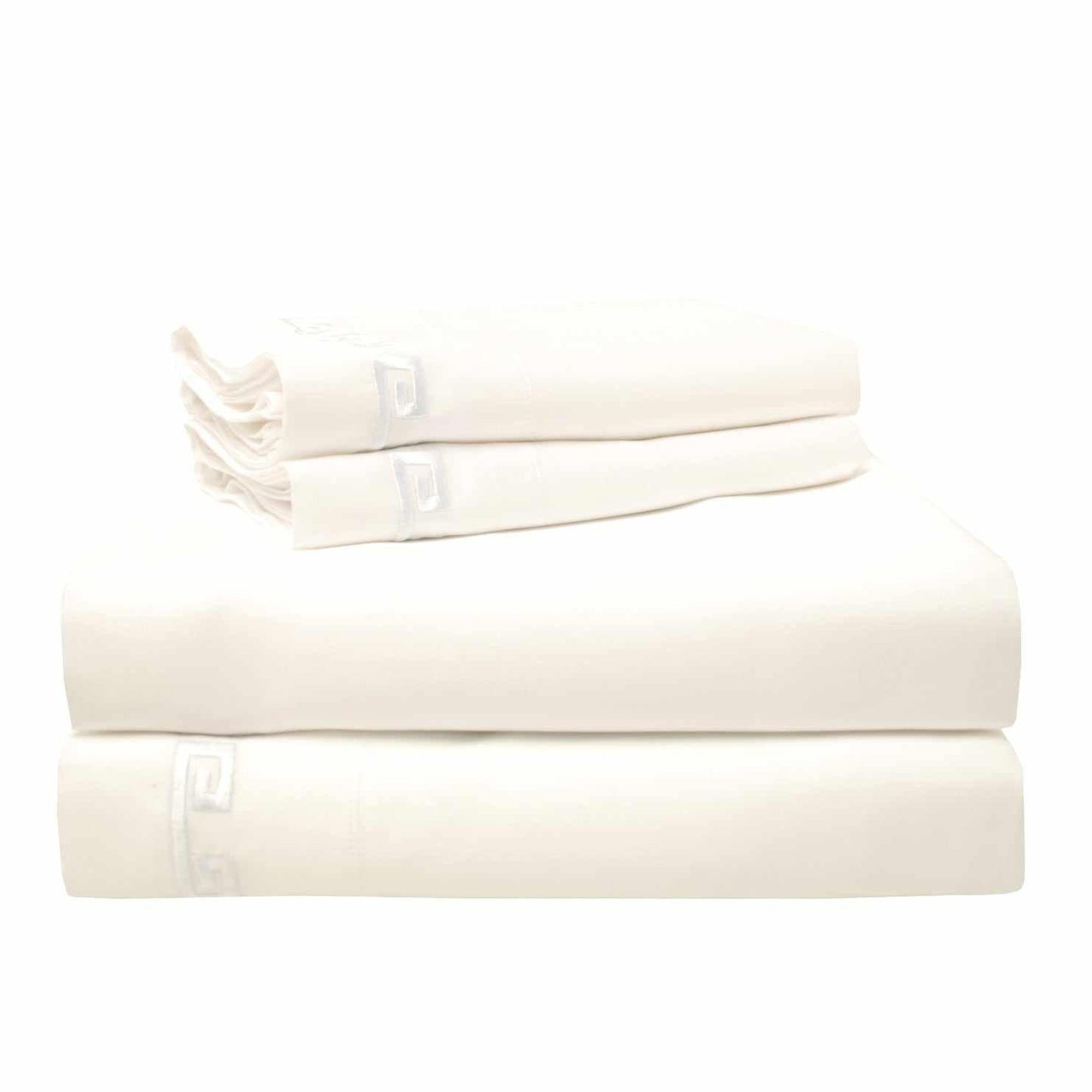  Superior Embroidered 600-Thread Count Deep Pocket Cotton Greek Key Sheet Set - White