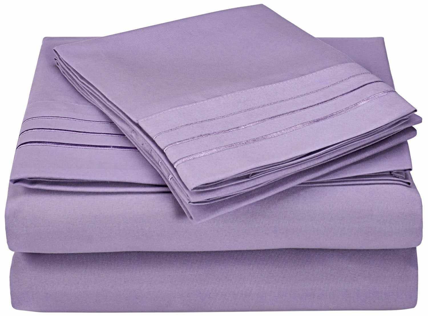 Superior 3000 Series Wrinkle Resistant 3 Line Embroidery Microfiber Deep Pocket Sheet Set - Lilac
