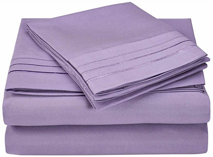 Superior 3000 Series Wrinkle Resistant 3 Line Embroidery Microfiber Deep Pocket Sheet Set - Lilac
