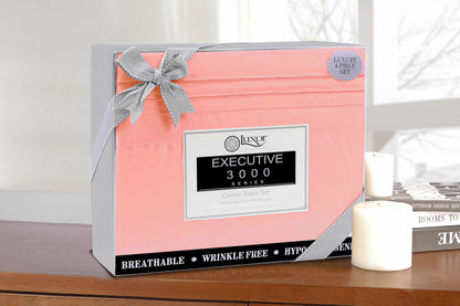  Superior 3000 Series Wrinkle Resistant 3 Line Embroidery Microfiber Deep Pocket Sheet Set - Peach