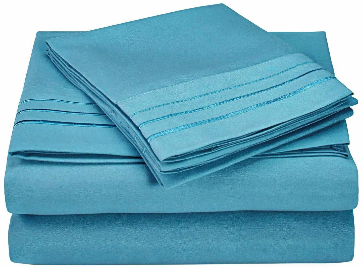 Superior 3000 Series Wrinkle Resistant 3 Line Embroidery Microfiber Deep Pocket Sheet Set - Aqua