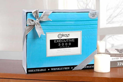 Superior 3000 Series Wrinkle Resistant 3 Line Embroidery Microfiber Deep Pocket Sheet Set - Aqua