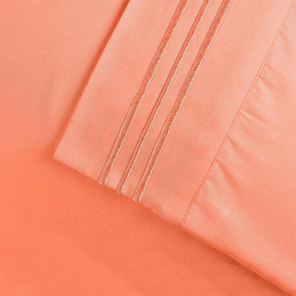  Superior 3000 Series Wrinkle Resistant 3 Line Embroidery Microfiber Deep Pocket Sheet Set - Peach