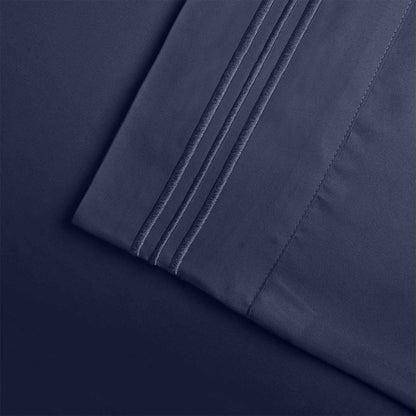  Superior 3000 Series Wrinkle Resistant 3 Line Embroidery Microfiber Deep Pocket Sheet Set - Navy Blue
