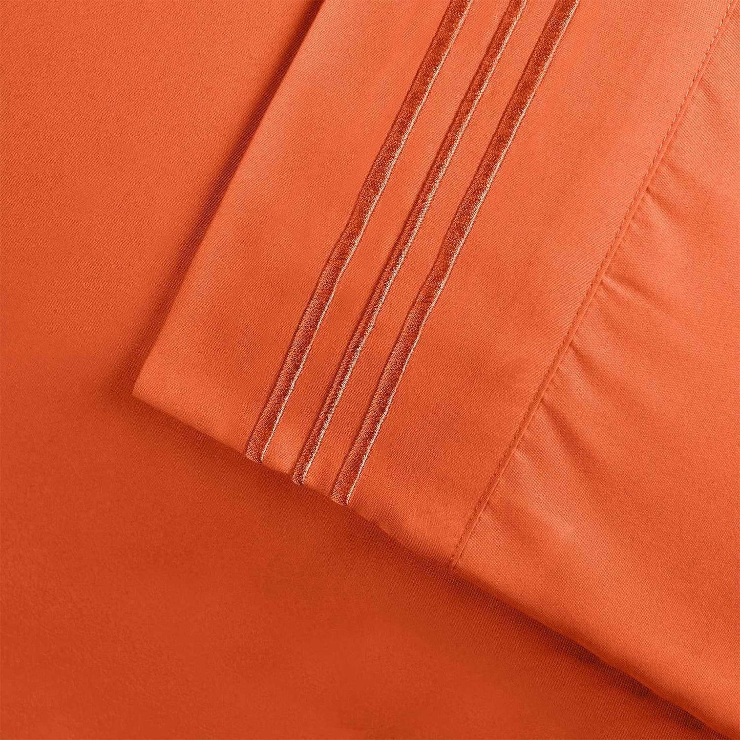  Superior 3000 Series Wrinkle Resistant 3 Line Embroidery Microfiber Deep Pocket Sheet Set - Pumpkin