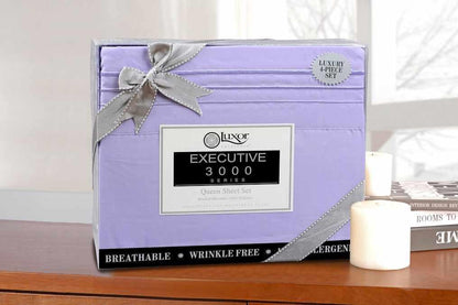 Superior 3000 Series Wrinkle Resistant 3 Line Embroidery Microfiber Deep Pocket Sheet Set - Lilac