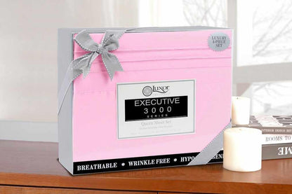 Superior 3000 Series Wrinkle Resistant 3 Line Embroidery Microfiber Deep Pocket Sheet Set - Pink