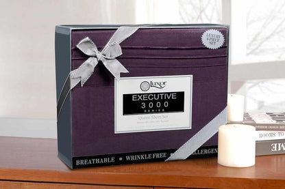 Superior 3000 Series Wrinkle Resistant 3 Line Embroidery Microfiber Deep Pocket Sheet Set - Plum