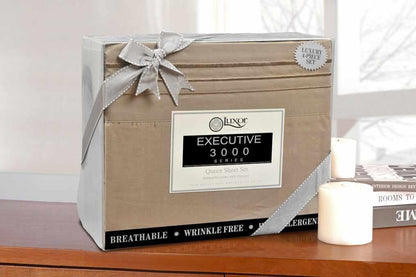 Superior 3000 Series Wrinkle Resistant 3 Line Embroidery Microfiber Deep Pocket Sheet Set - Tan