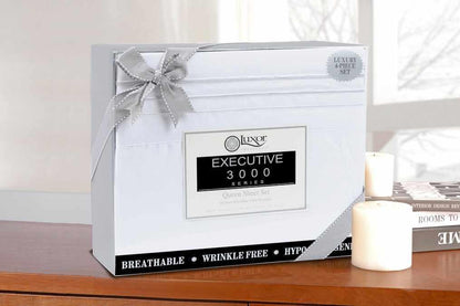 Superior 3000 Series Wrinkle Resistant 3 Line Embroidery Microfiber Deep Pocket Sheet Set - White