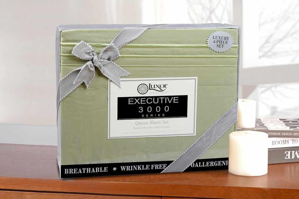 Superior 3000 Series Wrinkle Resistant 3 Line Embroidery Microfiber Deep Pocket Sheet Set - Sage