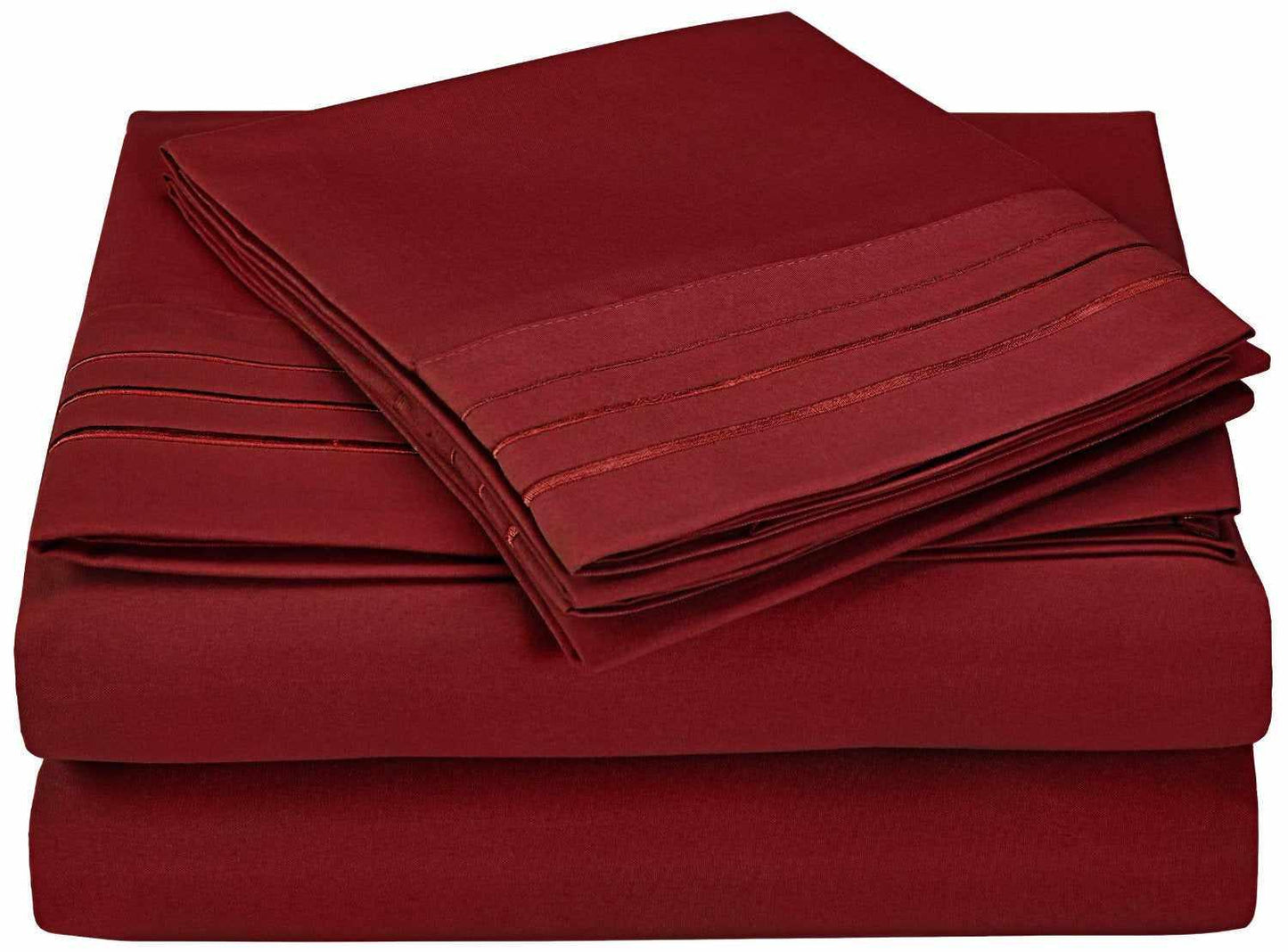 Superior 3000 Series Wrinkle Resistant 3 Line Embroidery Microfiber Deep Pocket Sheet Set - Burgundy