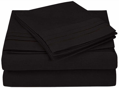 Superior 3000 Series Wrinkle Resistant 3 Line Embroidery Microfiber Deep Pocket Sheet Set - Black