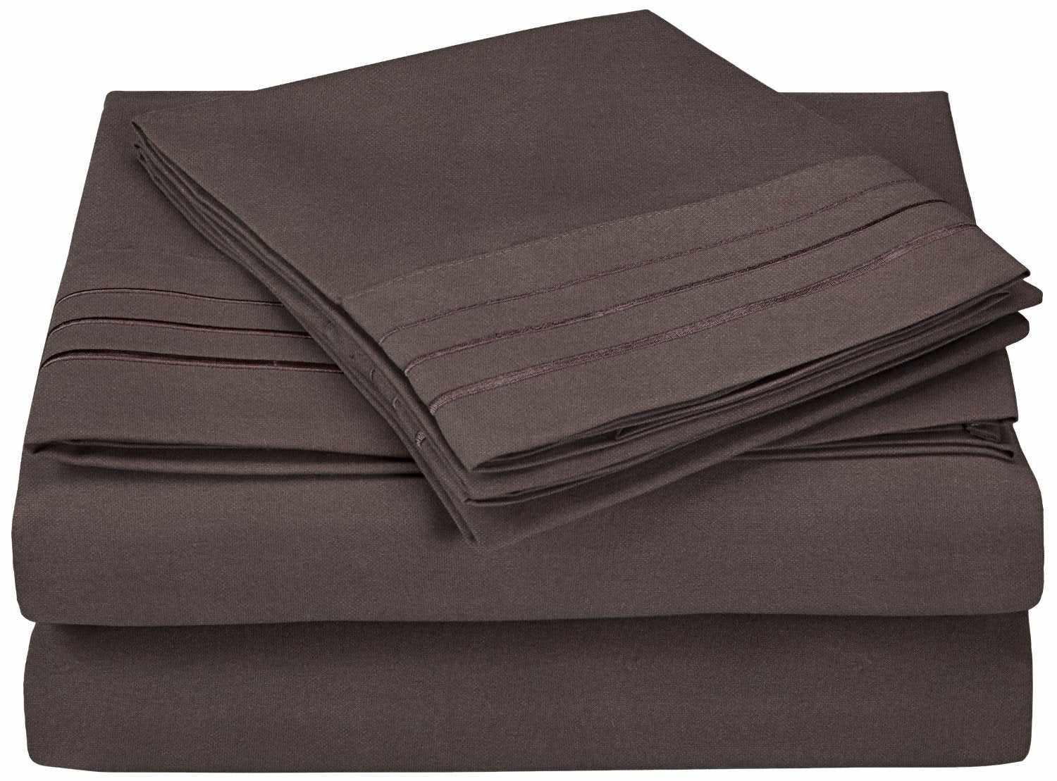 Superior 3000 Series Wrinkle Resistant 3 Line Embroidery Microfiber Deep Pocket Sheet Set - Charcoal