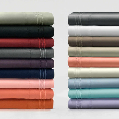  Superior 3000 Series Wrinkle Resistant 3 Line Embroidery Microfiber Deep Pocket Sheet Set - Sage