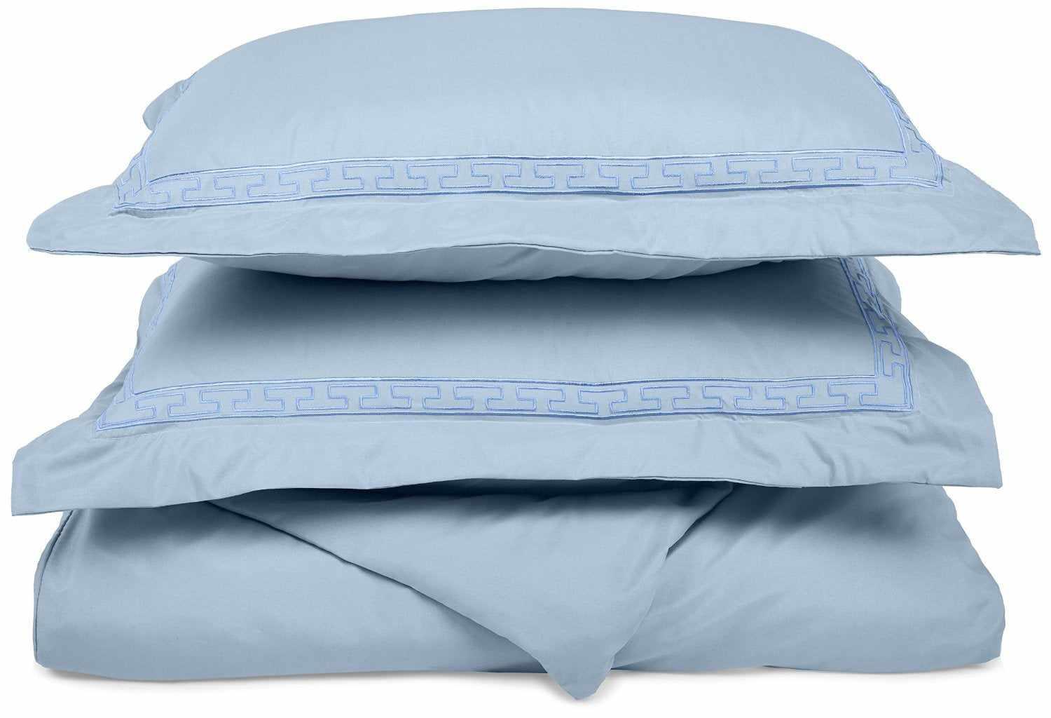  Superior Embroidered Solid Greek Key Microfiber Duvet Cover Set -Teal