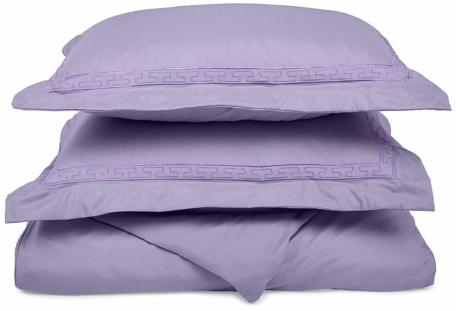  Superior Embroidered Solid Greek Key Microfiber Duvet Cover Set - Purple