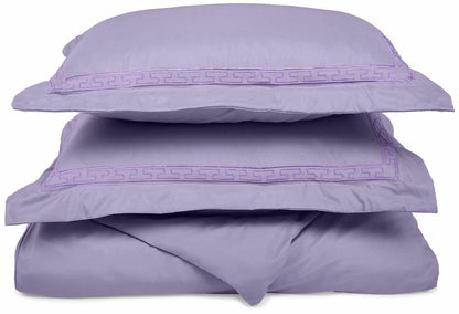  Superior Embroidered Solid Greek Key Microfiber Duvet Cover Set - Purple