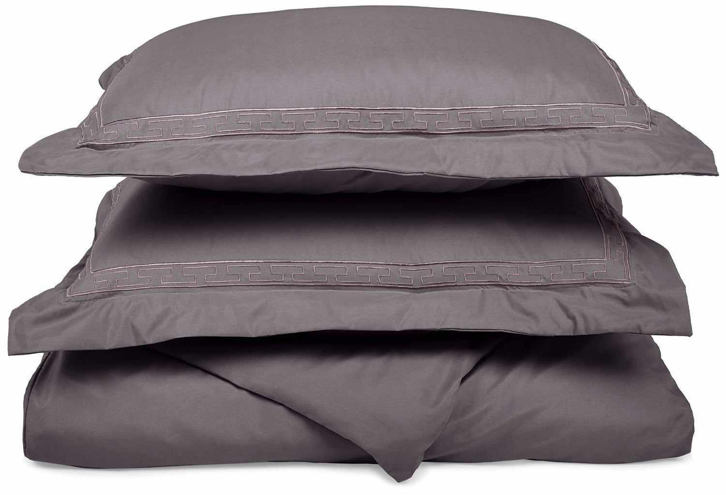  Superior Embroidered Solid Greek Key Microfiber Duvet Cover Set -Grey
