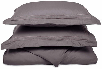  Superior Embroidered Solid Greek Key Microfiber Duvet Cover Set -Grey