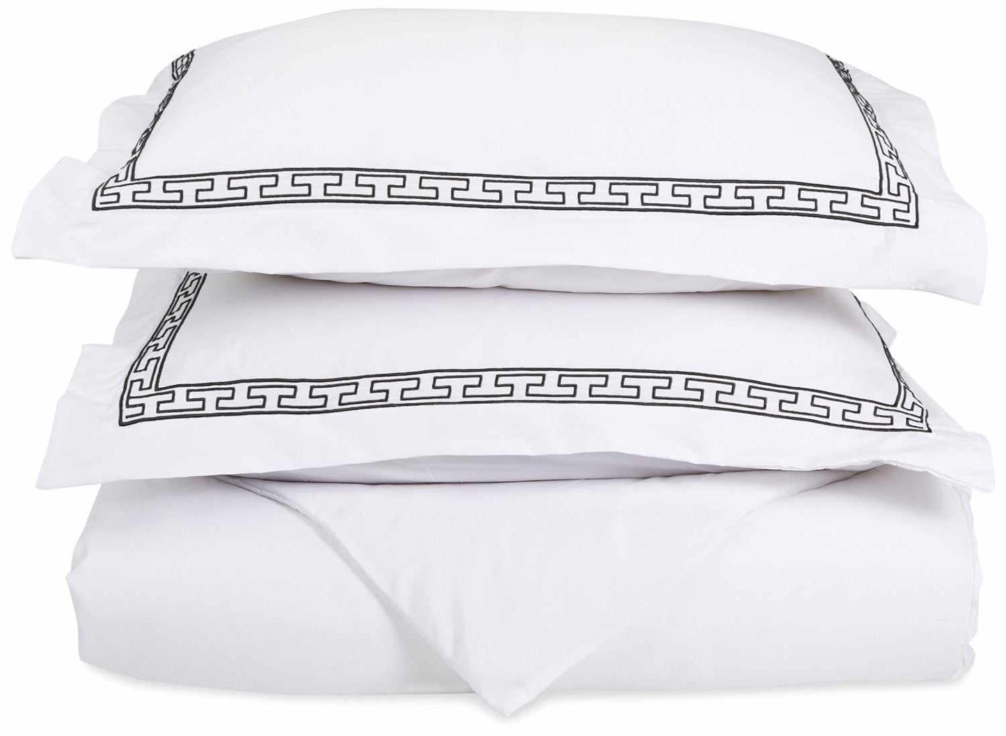  Superior Embroidered Solid Greek Key Microfiber Duvet Cover Set -White