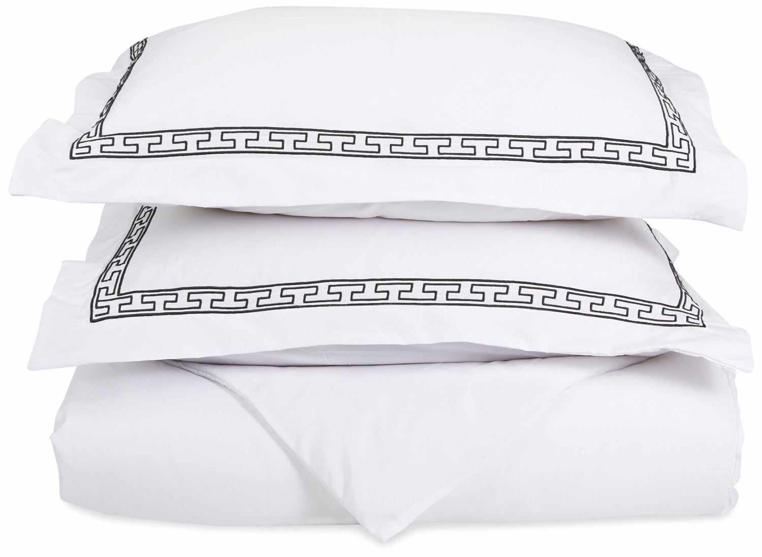  Superior Embroidered Solid Greek Key Microfiber Duvet Cover Set -White