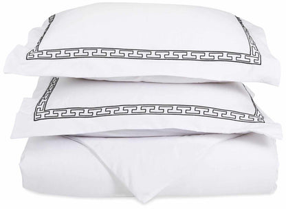  Superior Embroidered Solid Greek Key Microfiber Duvet Cover Set -White