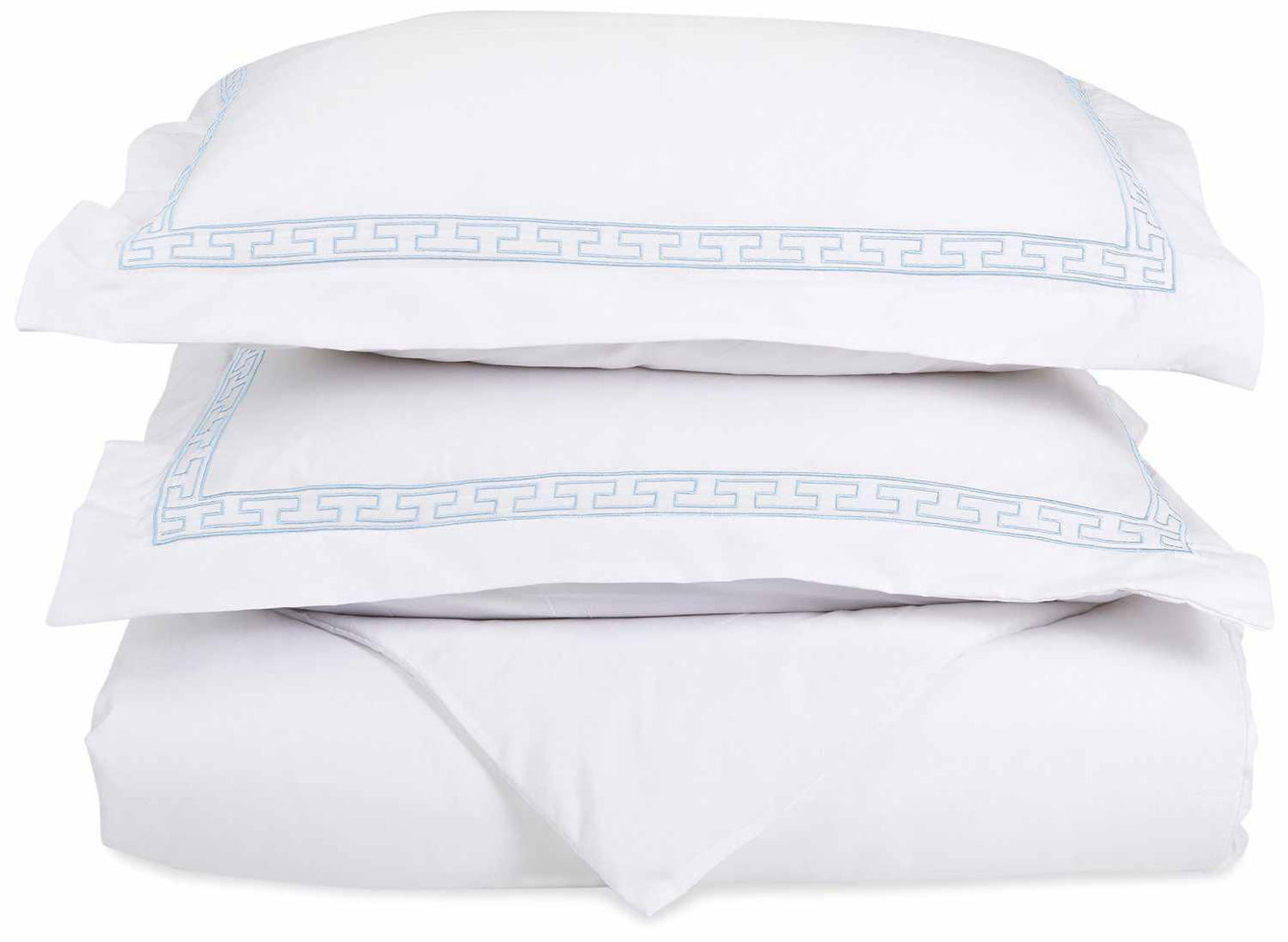  Superior Embroidered Solid Greek Key Microfiber Duvet Cover Set -White