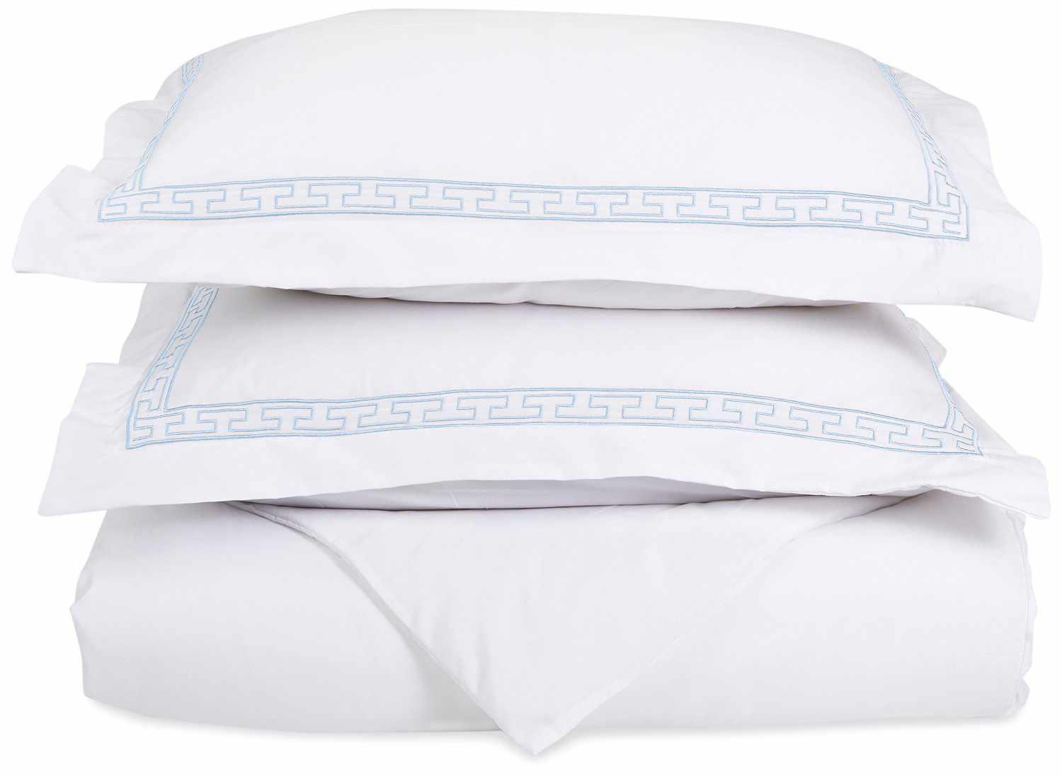  Superior Embroidered Solid Greek Key Microfiber Duvet Cover Set -White