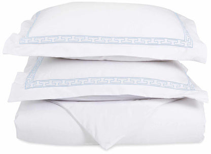  Superior Embroidered Solid Greek Key Microfiber Duvet Cover Set -White