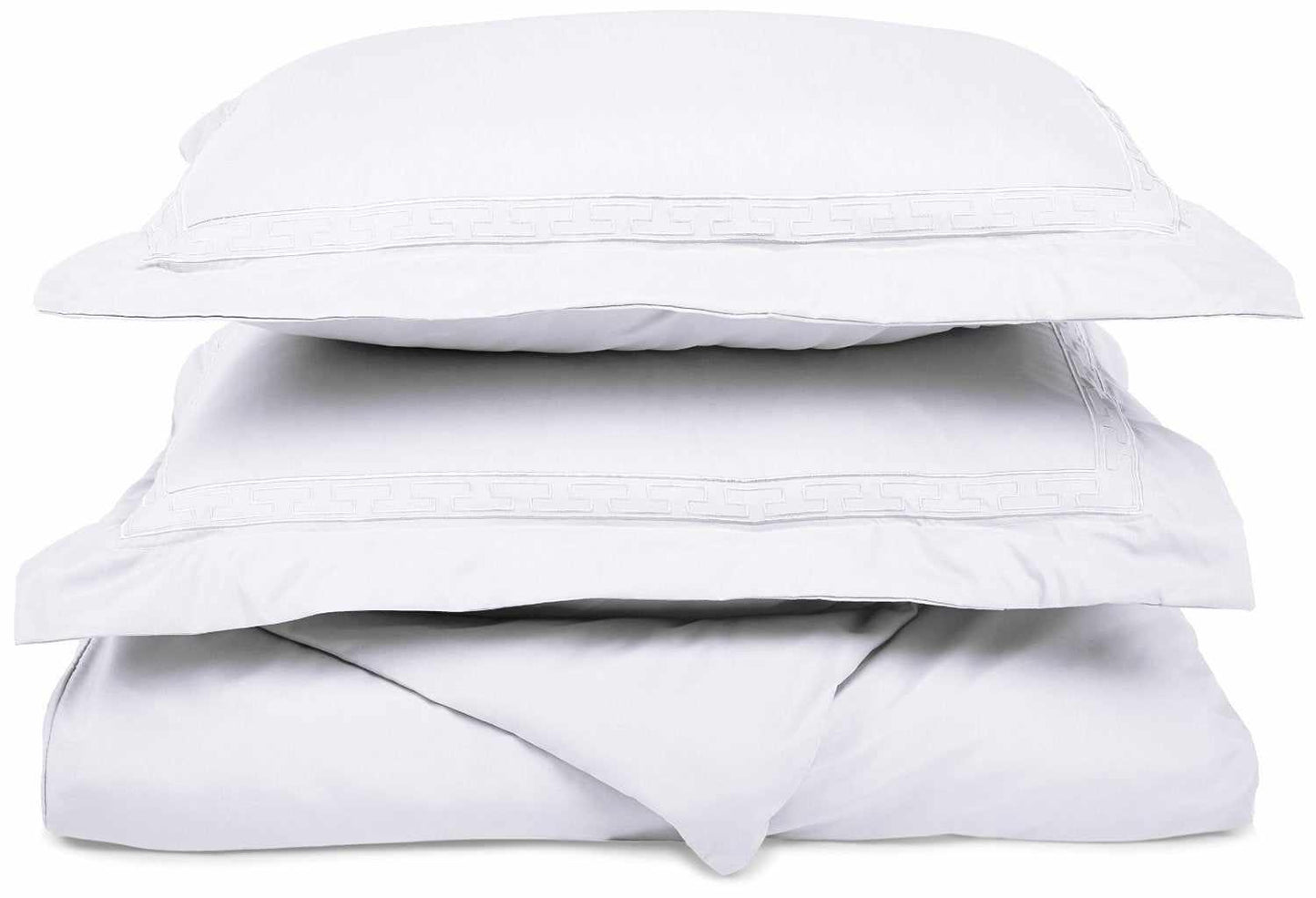  Superior Embroidered Solid Greek Key Microfiber Duvet Cover Set - White
