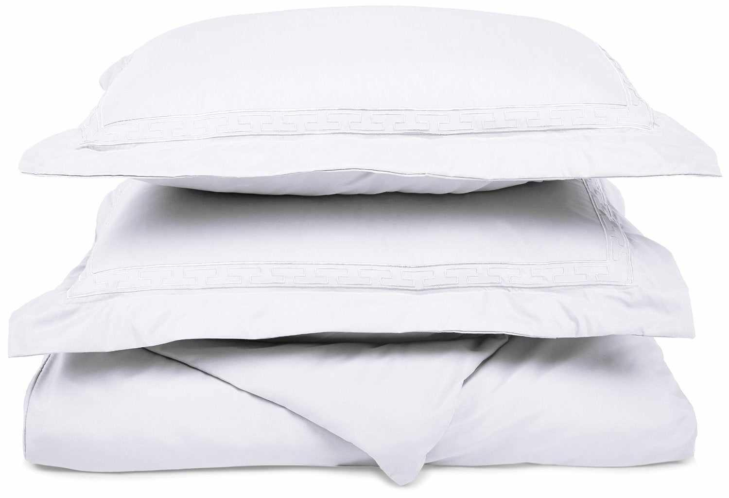  Superior Embroidered Solid Greek Key Microfiber Duvet Cover Set - White