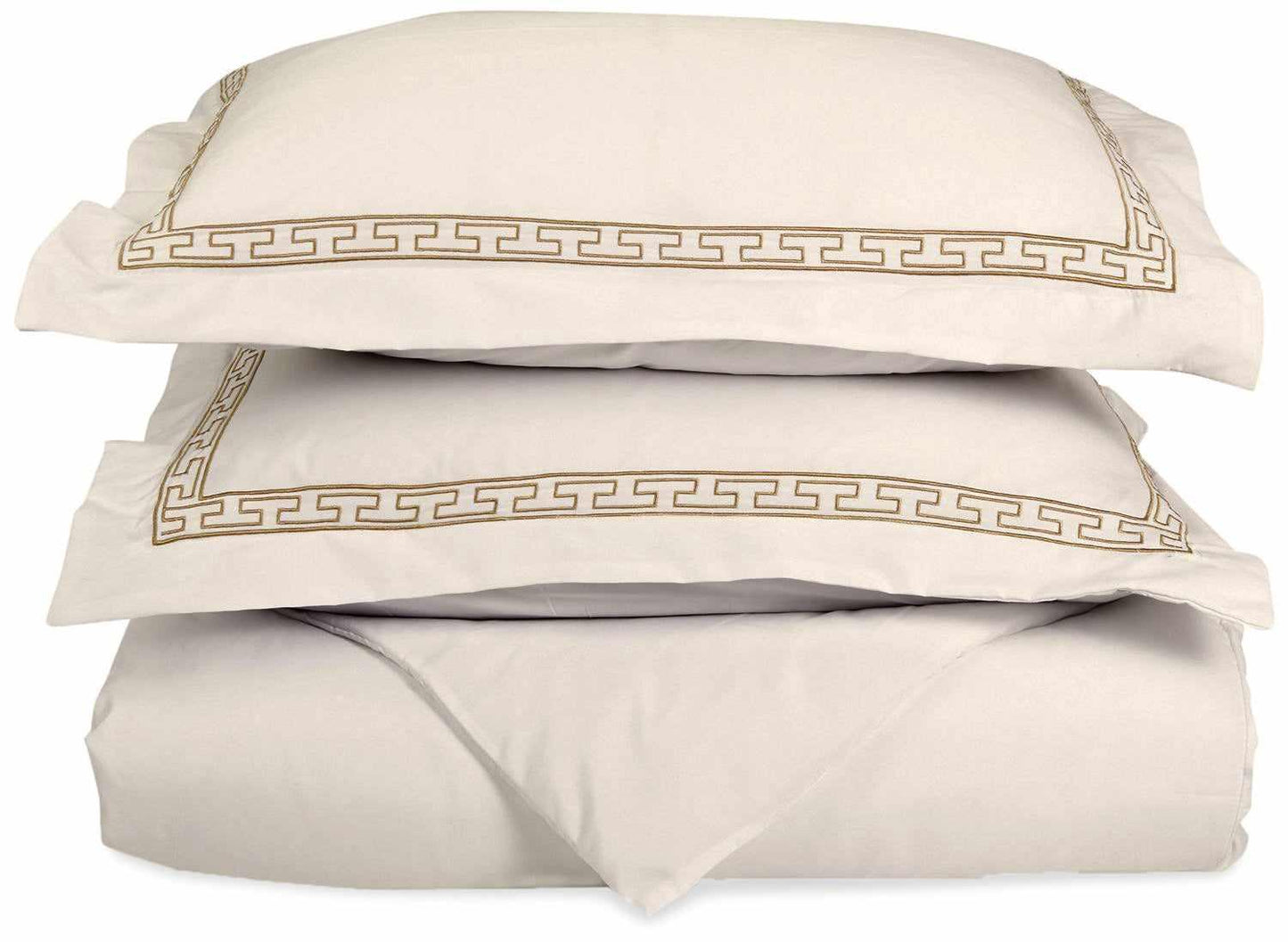  Superior Embroidered Solid Greek Key Microfiber Duvet Cover Set -Tan