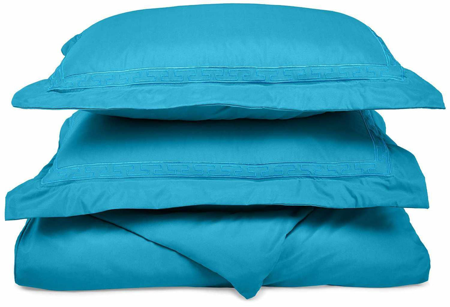  Superior Embroidered Solid Greek Key Microfiber Duvet Cover Set -Blue