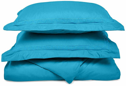  Superior Embroidered Solid Greek Key Microfiber Duvet Cover Set -Blue