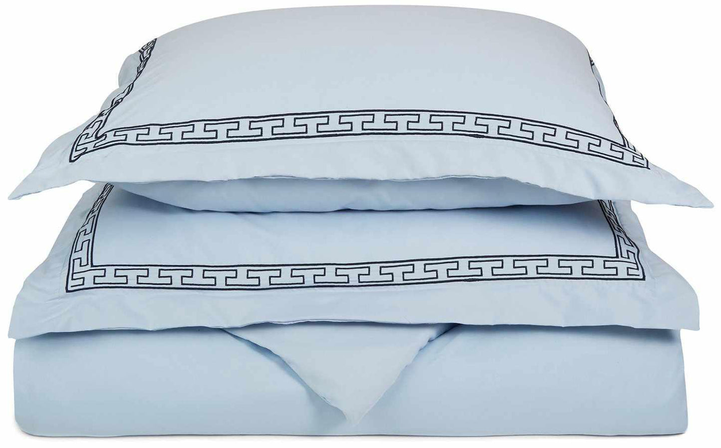  Superior Embroidered Solid Greek Key Microfiber Duvet Cover Set -Light Blue