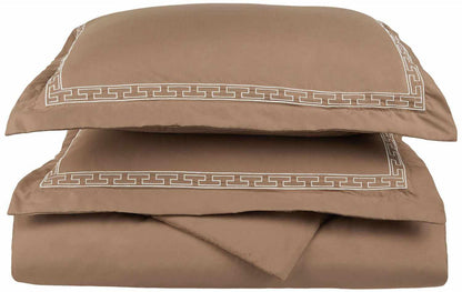  Superior Embroidered Solid Greek Key Microfiber Duvet Cover Set -Taupe