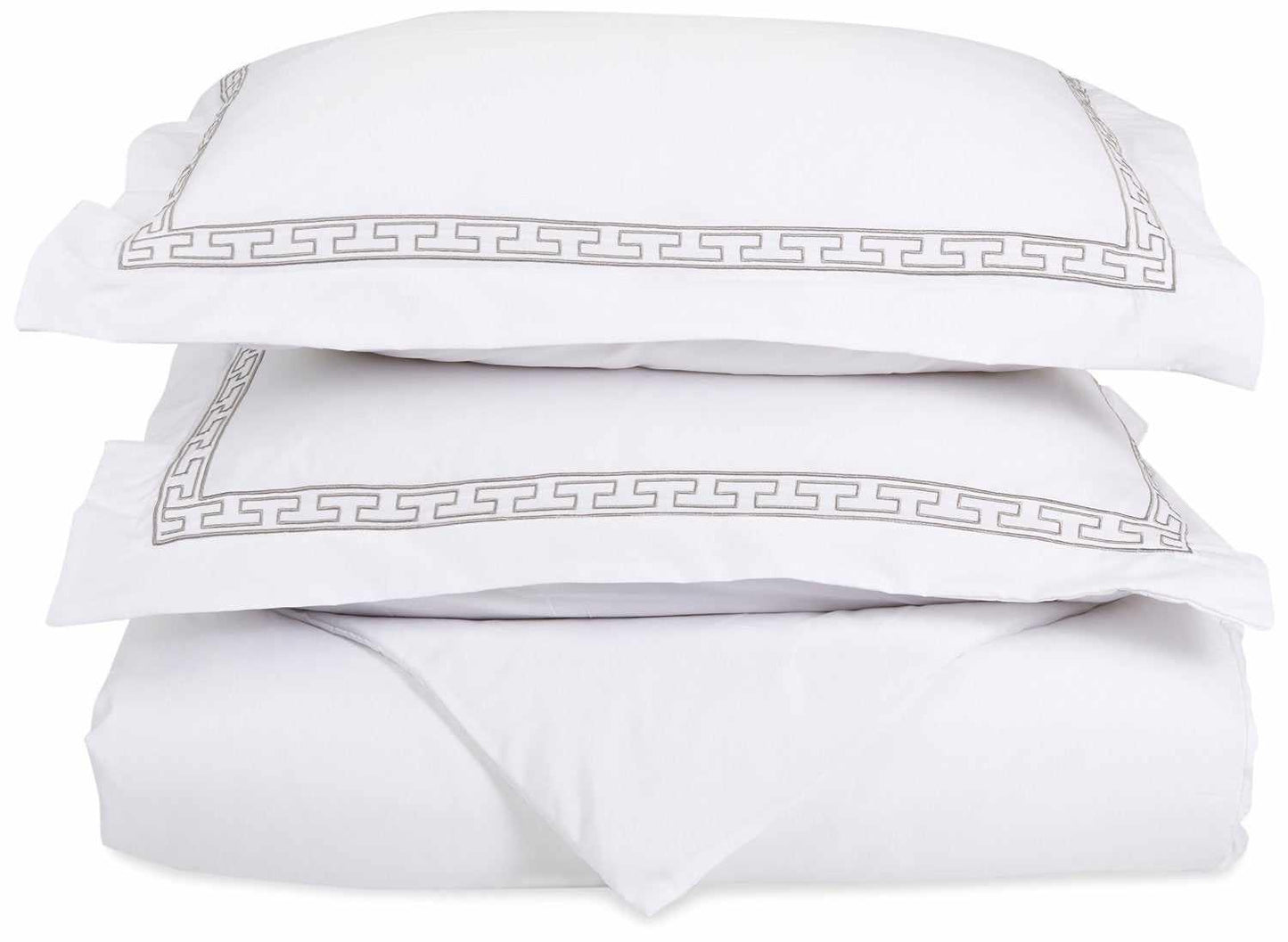  Superior Embroidered Solid Greek Key Microfiber Duvet Cover Set -White